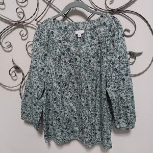 J. JILL cotton floral print peasant top button front, L